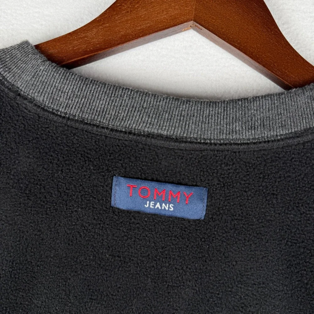 Vtg Tommy Jeans‎ Fleece Sweatshirt Mens Large Black Pullover Kangaroo Pocket - Picture 6 of 9